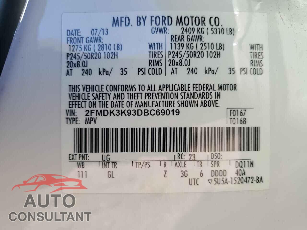 FORD EDGE 2013 - 2FMDK3K93DBC69019
