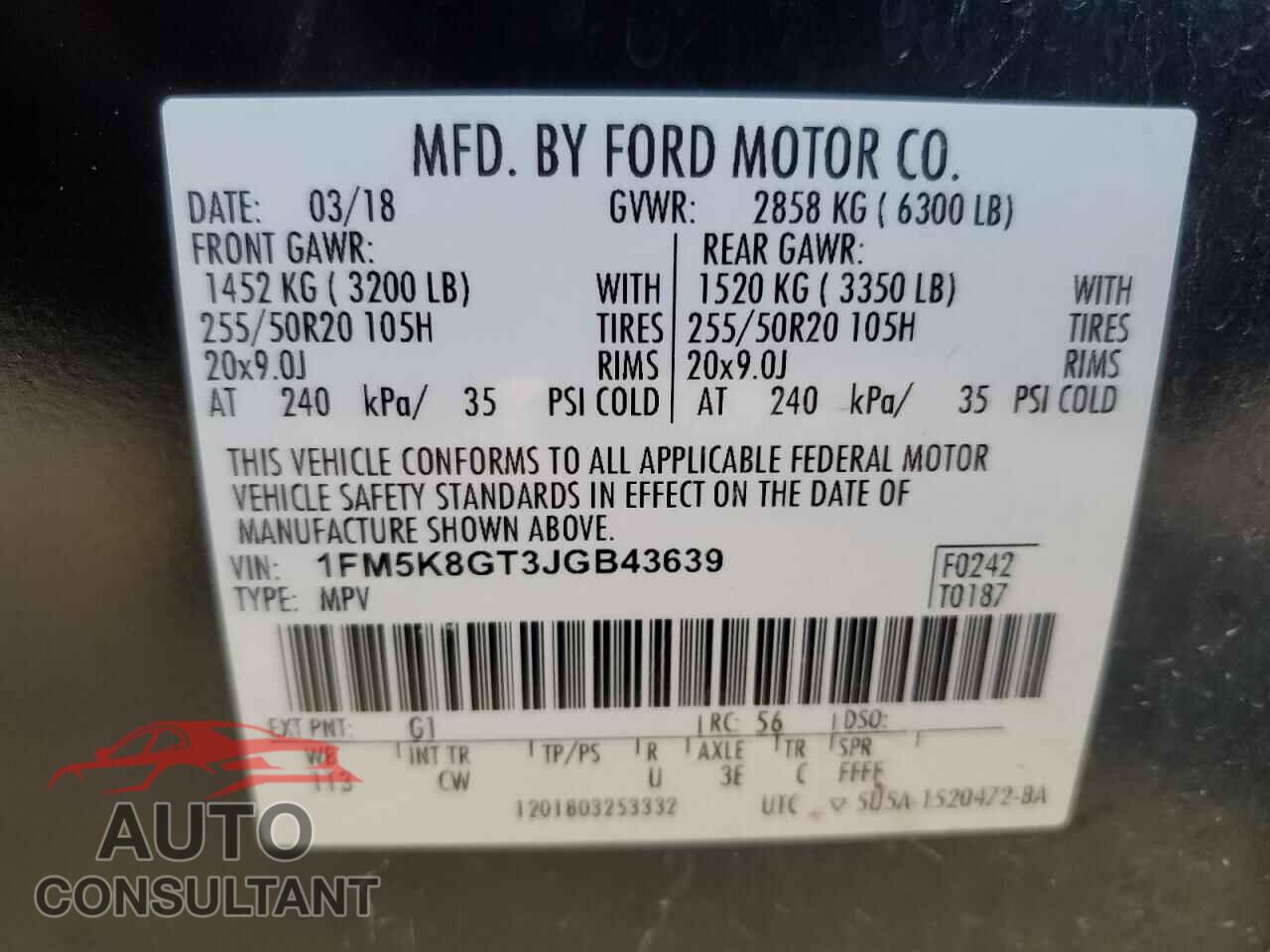 FORD EXPLORER 2018 - 1FM5K8GT3JGB43639