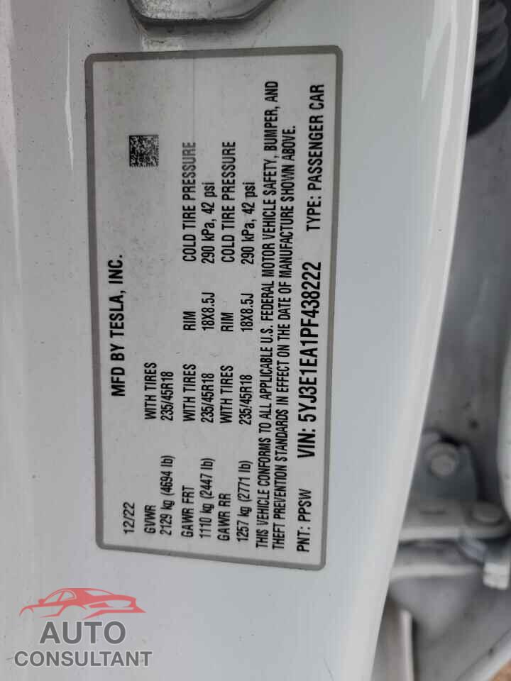 TESLA MODEL 3 2023 - 5YJ3E1EA1PF438222