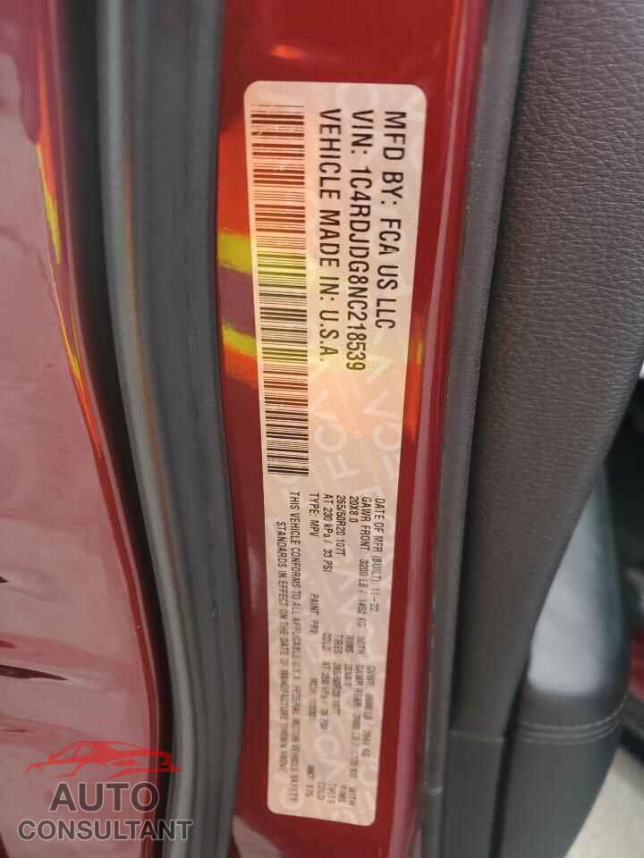 DODGE DURANGO 2022 - 1C4RDJDG8NC218539