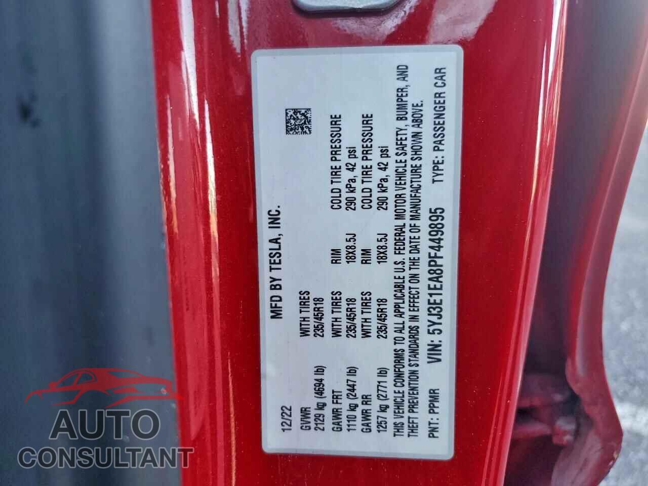 TESLA MODEL 3 2023 - 5YJ3E1EA8PF449895