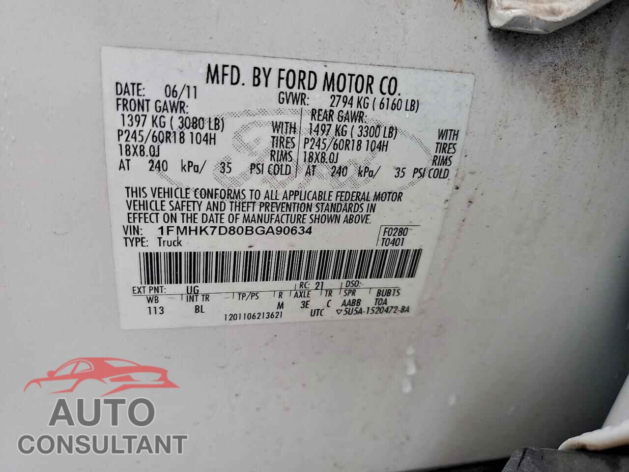 FORD EXPLORER 2011 - 1FMHK7D80BGA90634
