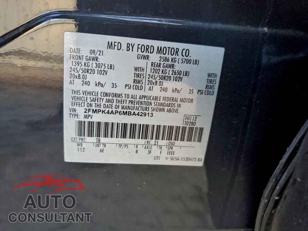 FORD EDGE 2021 - 2FMPK4AP6MBA42913