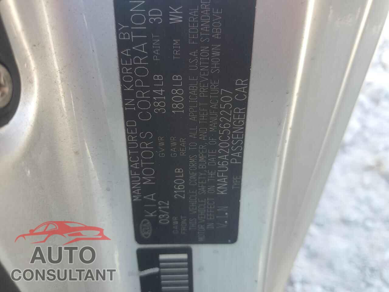 KIA FORTE 2012 - KNAFU6A20C5622507