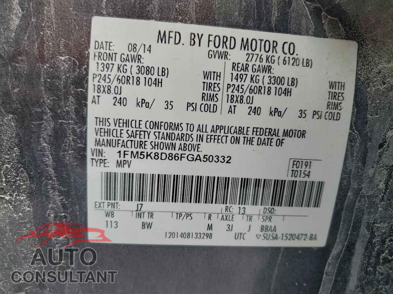 FORD EXPLORER 2015 - 1FM5K8D86FGA50332