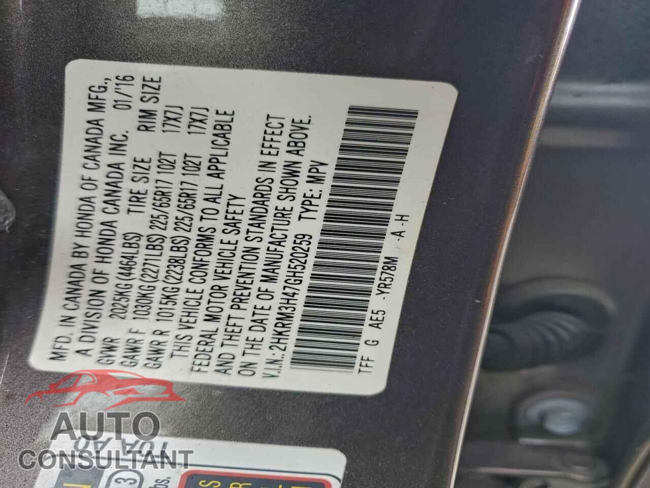 HONDA CRV 2016 - 2HKRM3H47GH520259