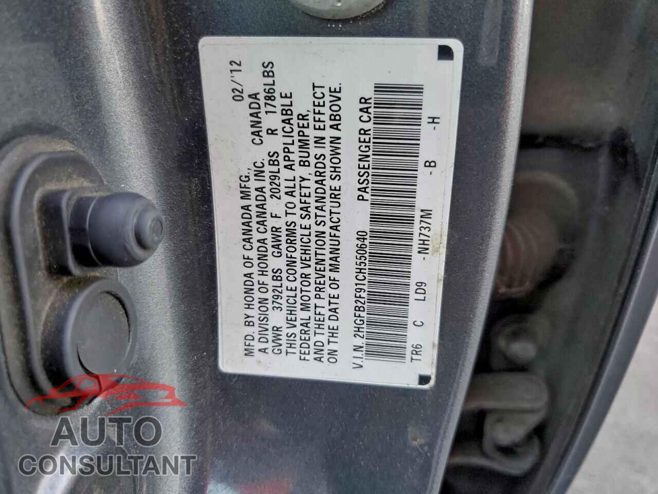 HONDA CIVIC 2012 - 2HGFB2F91CH550640