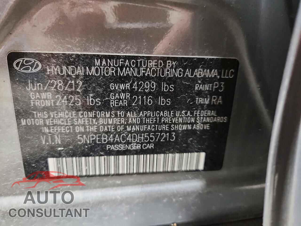 HYUNDAI SONATA 2013 - 5NPEB4AC4DH557213