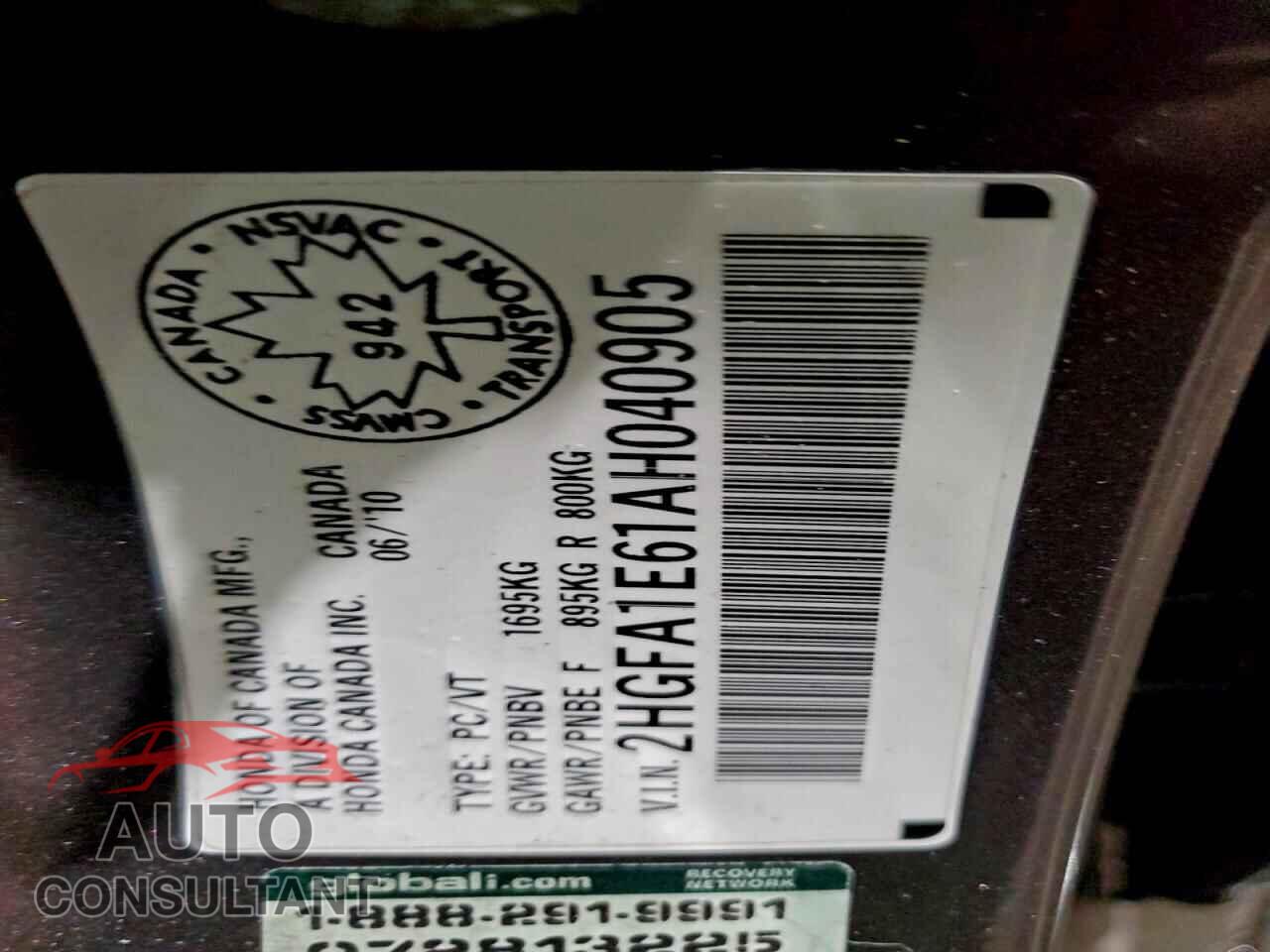 HONDA CIVIC 2010 - 2HGFA1E61AH040905