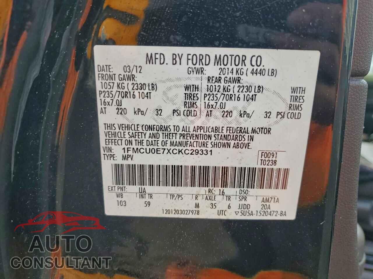 FORD ESCAPE 2012 - 1FMCU0E7XCKC29331
