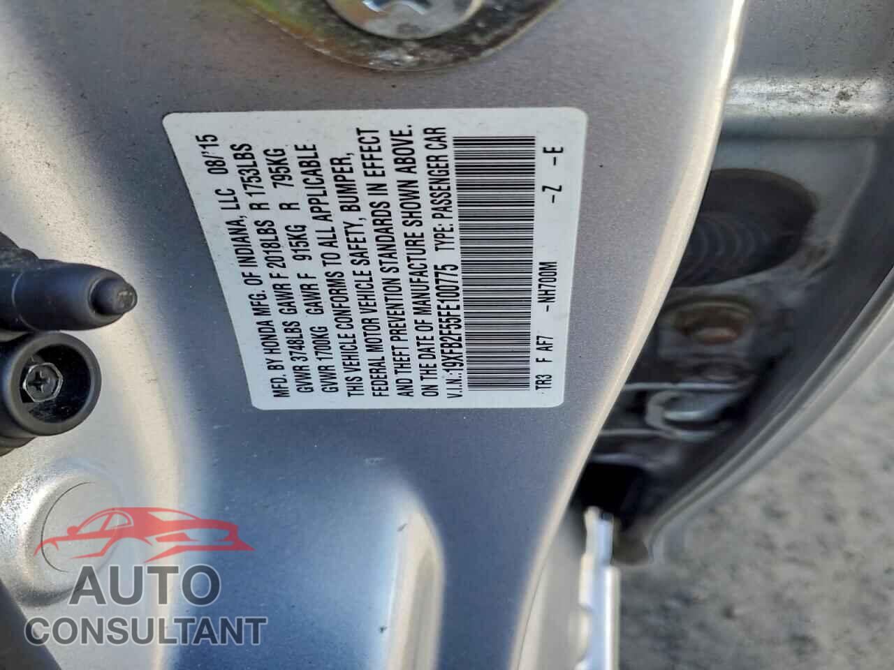 HONDA CIVIC 2015 - 19XFB2F55FE100775