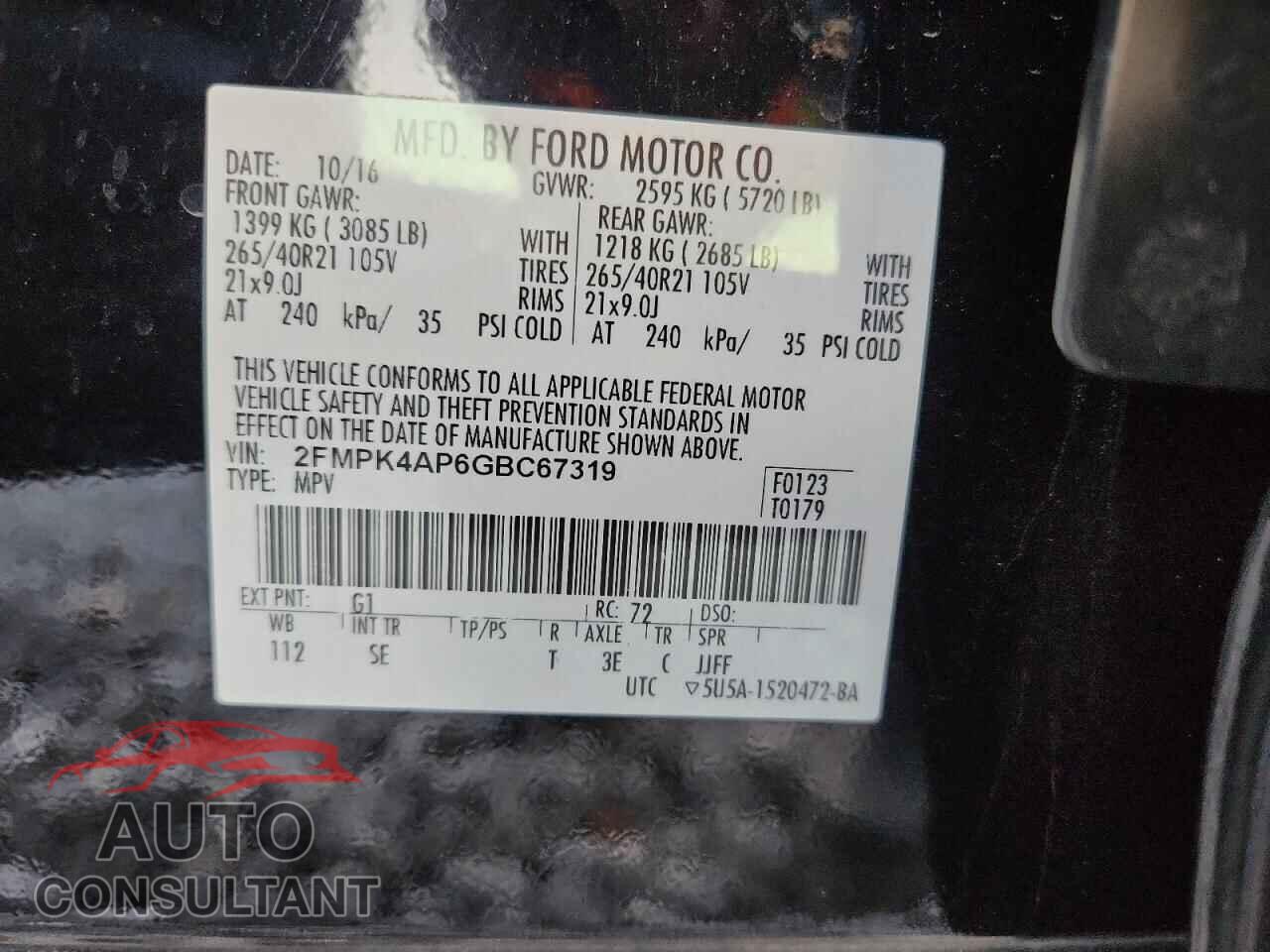 FORD EDGE 2016 - 2FMPK4AP6GBC67319