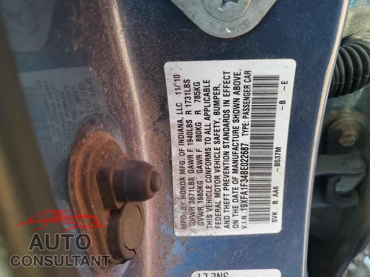 HONDA CIVIC 2011 - 19XFA1F34BE022687