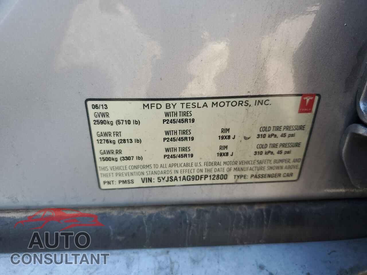 TESLA MODEL S 2013 - 5YJSA1AG9DFP12800