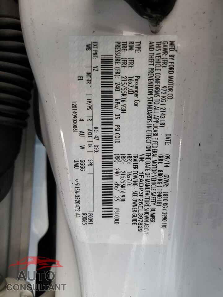 FORD FOCUS 2014 - 1FADP3F26EL397829