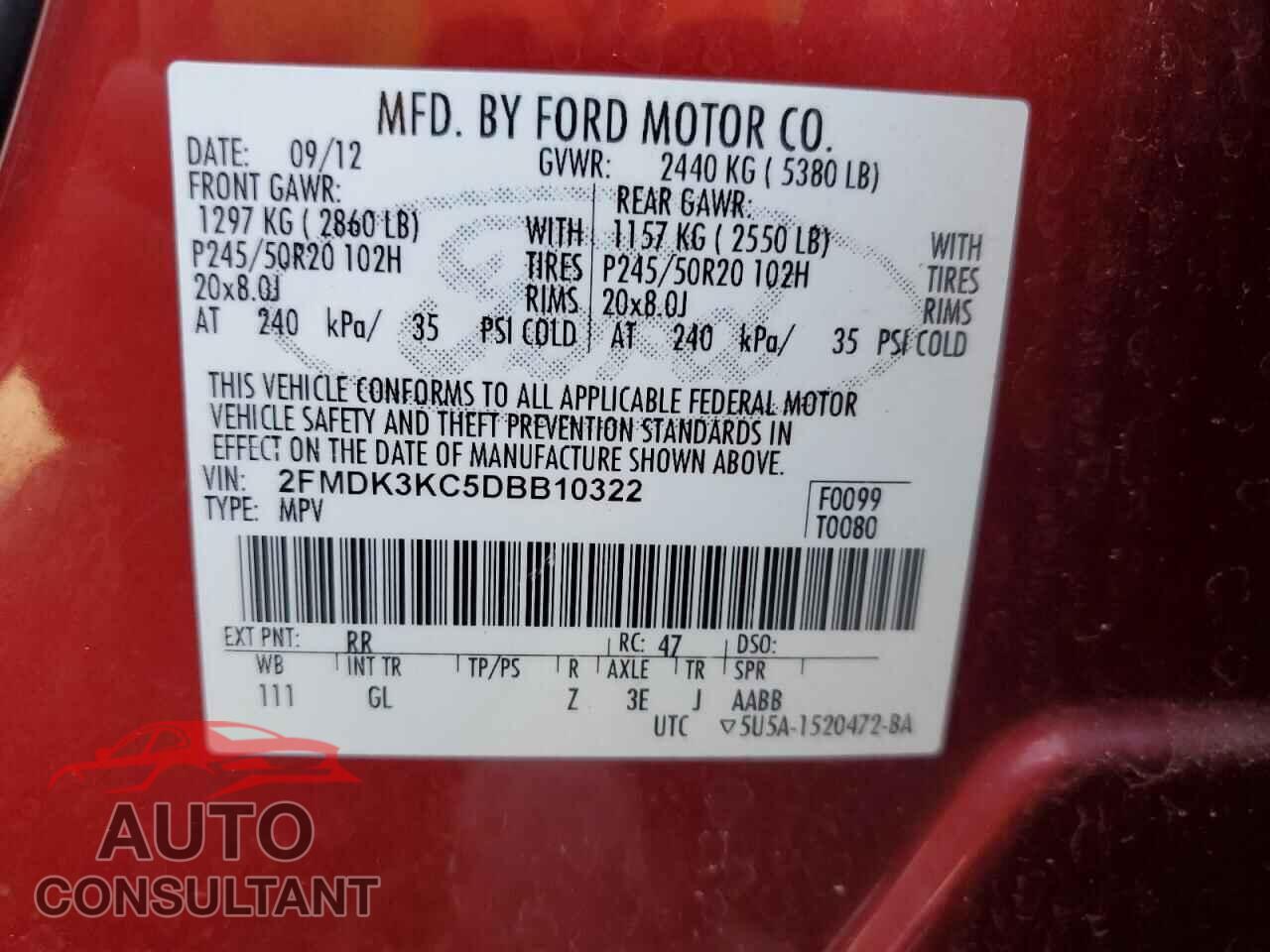 FORD EDGE 2013 - 2FMDK3KC5DBB10322