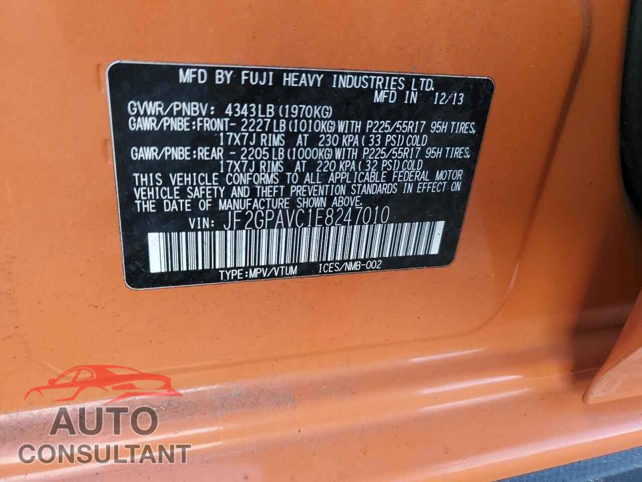 SUBARU XV 2014 - JF2GPAVC1E8247010