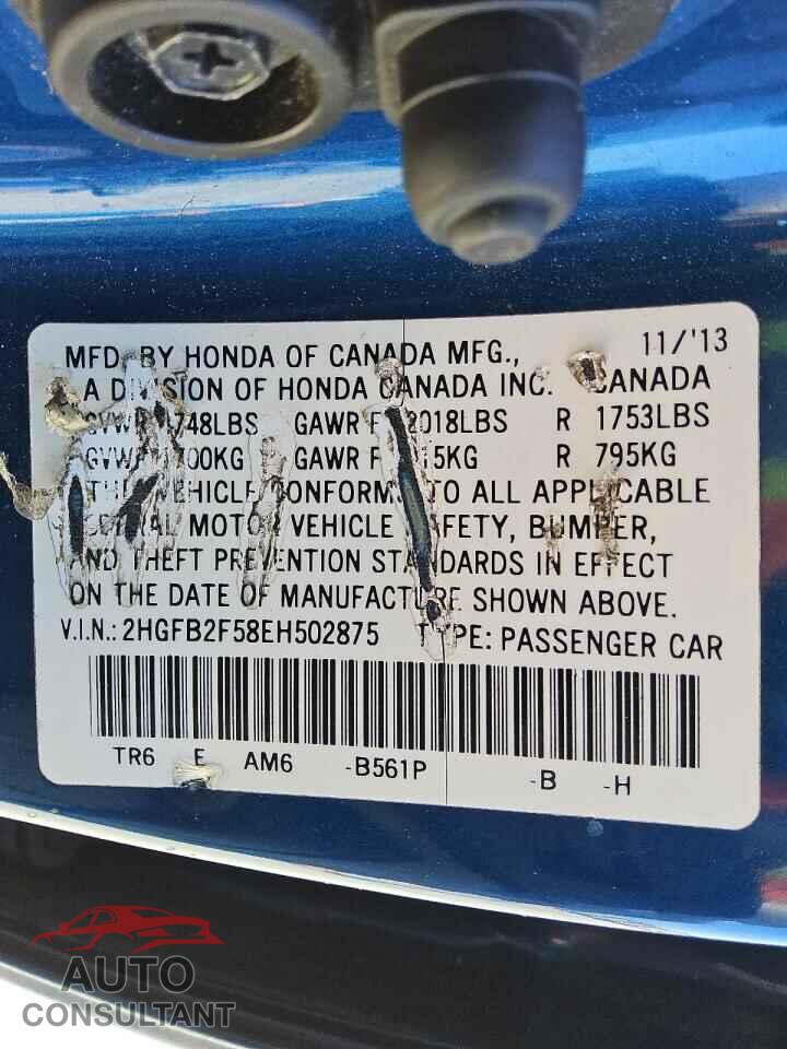 HONDA CIVIC 2014 - 2HGFB2F58EH502875