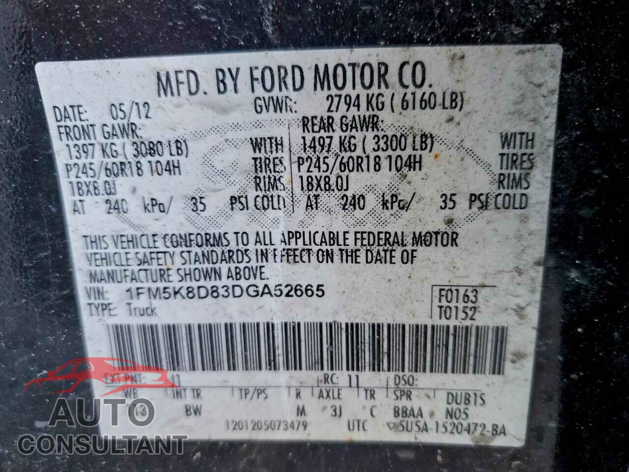 FORD EXPLORER 2013 - 1FM5K8D83DGA52665