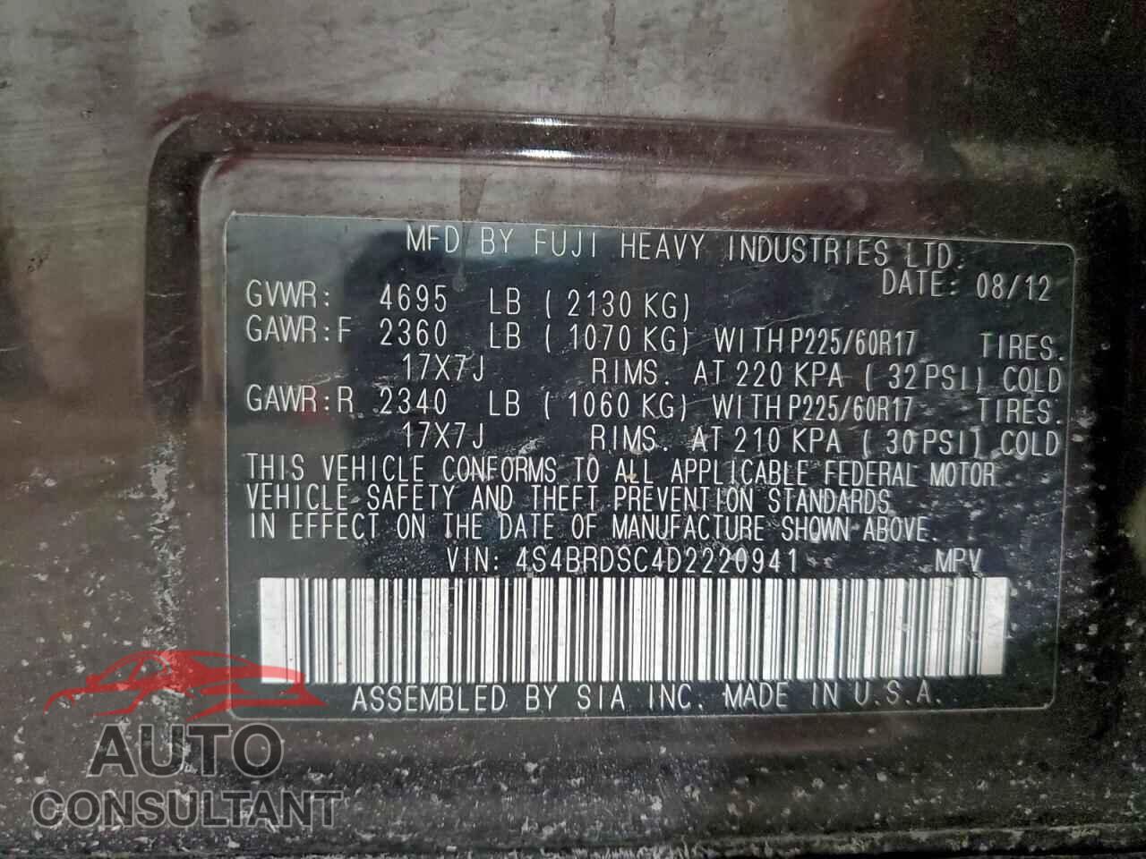 SUBARU OUTBACK 2013 - 4S4BRDSC4D2220941