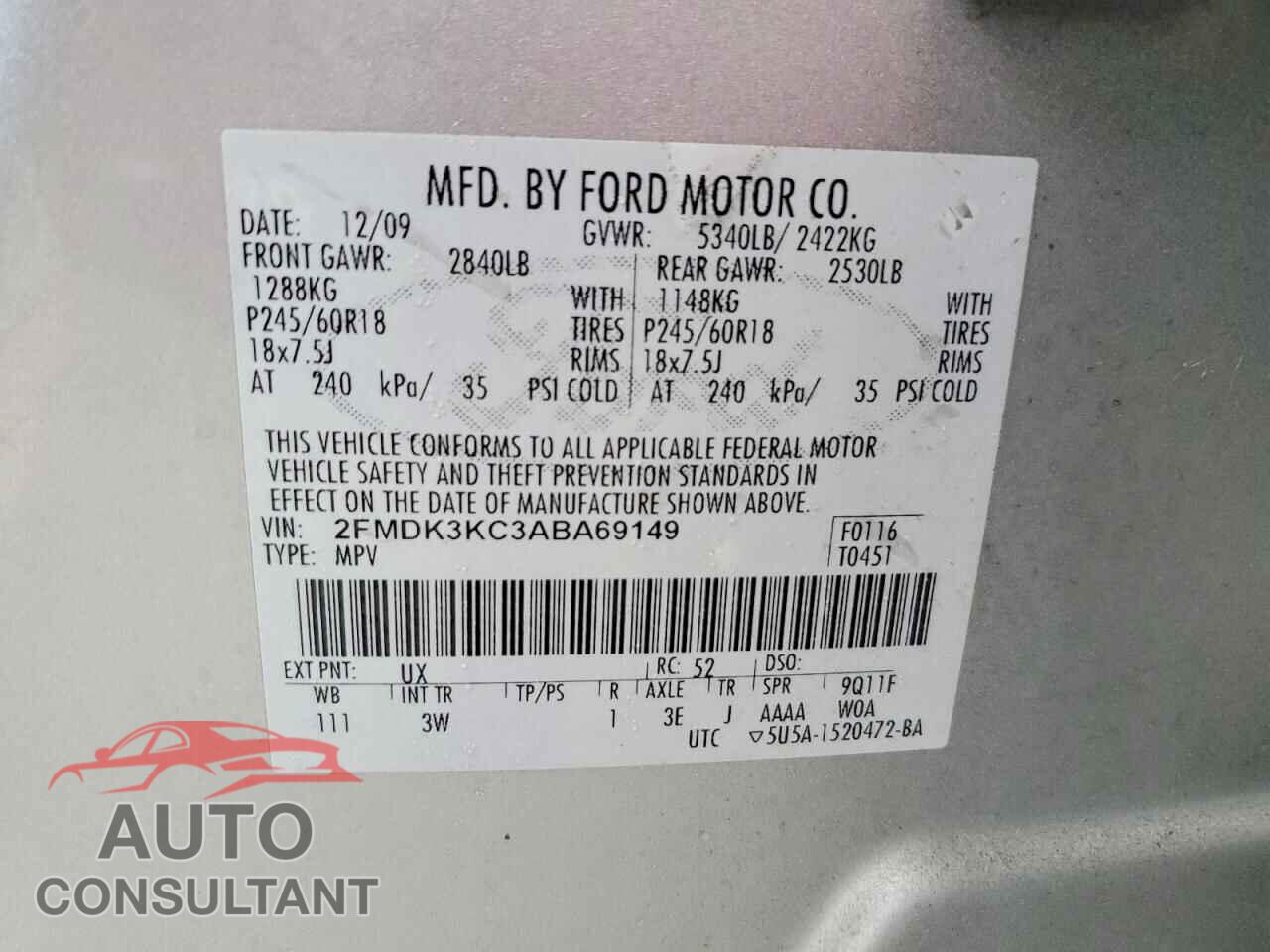 FORD EDGE 2010 - 2FMDK3KC3ABA69149