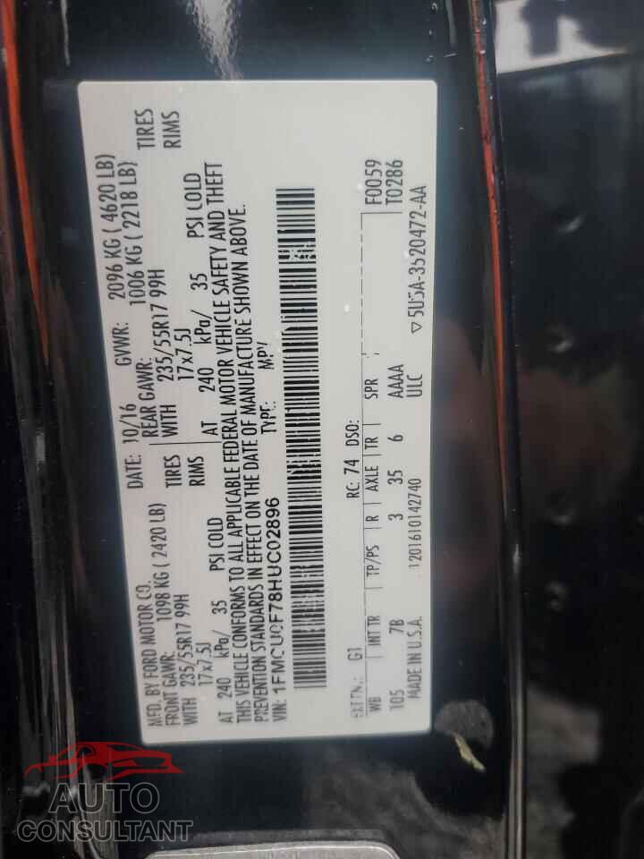 FORD ESCAPE 2017 - 1FMCU0F78HUC02896