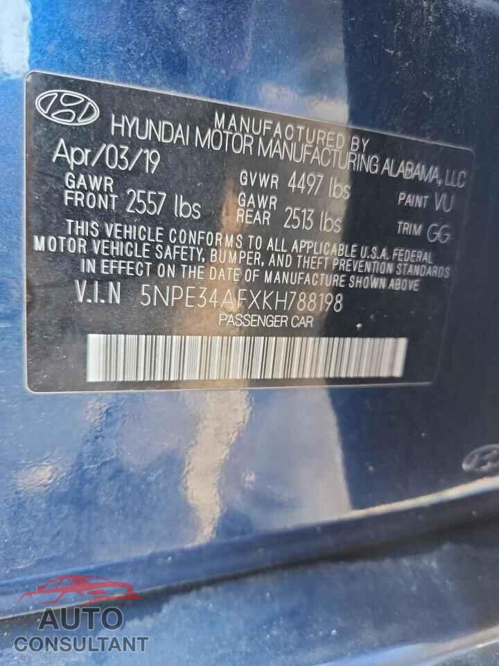 HYUNDAI SONATA 2019 - 5NPE34AFXKH788198