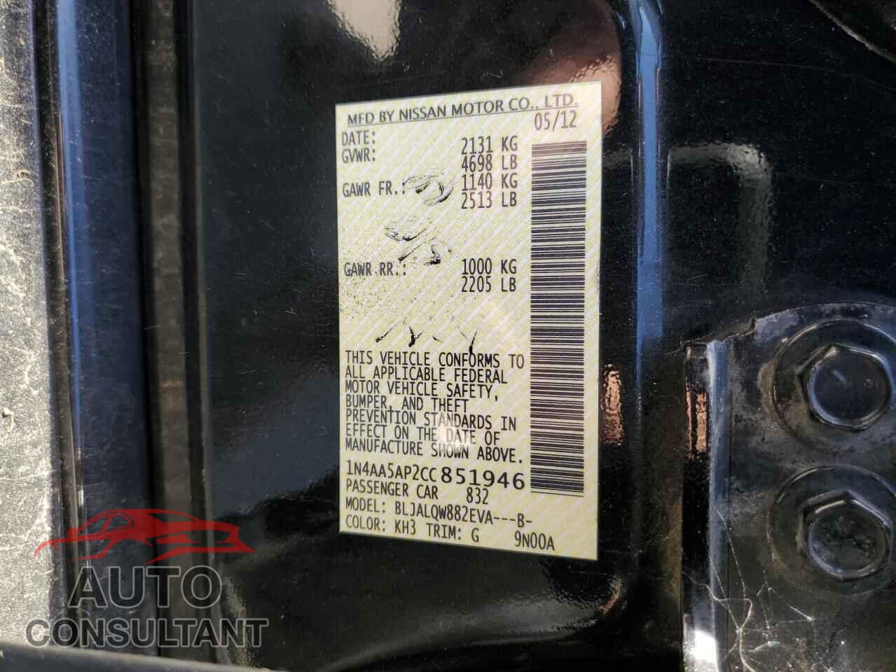 NISSAN MAXIMA 2012 - 1N4AA5AP2CC851946
