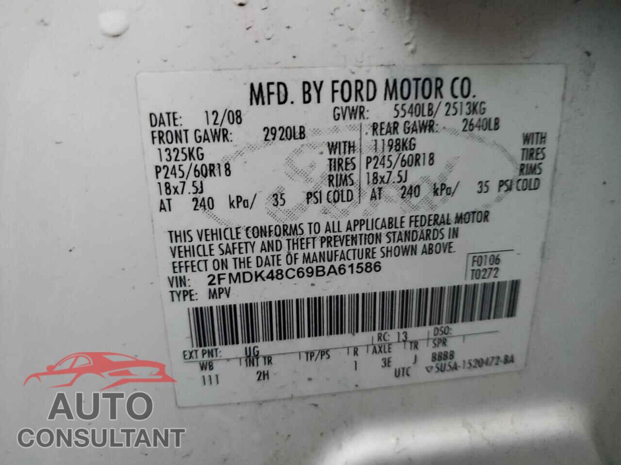 FORD EDGE 2009 - 2FMDK48C69BA61586