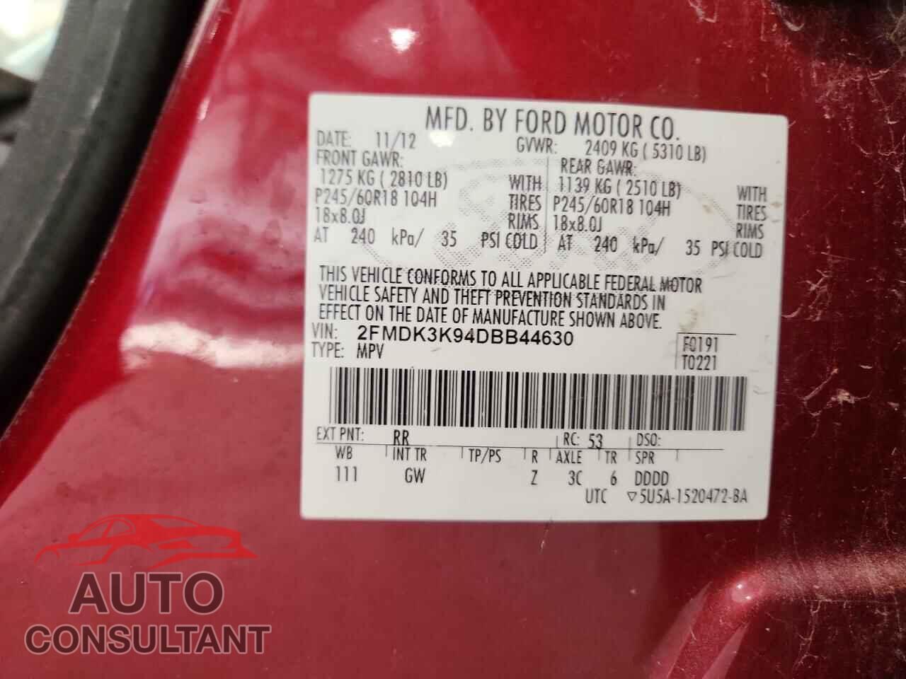 FORD EDGE 2013 - 2FMDK3K94DBB44630