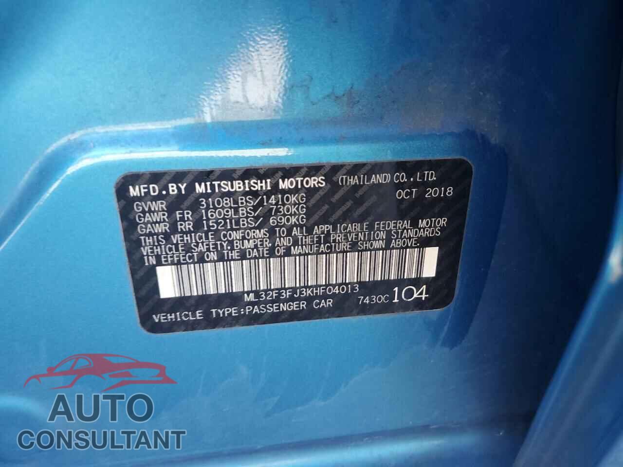 MITSUBISHI MIRAGE 2019 - ML32F3FJ3KHF04013