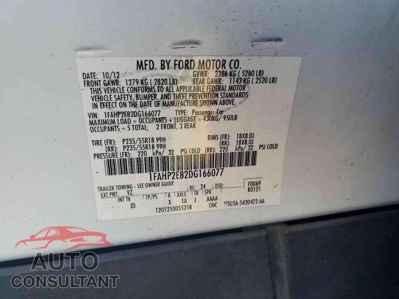 FORD TAURUS 2013 - 1FAHP2E82DG166077