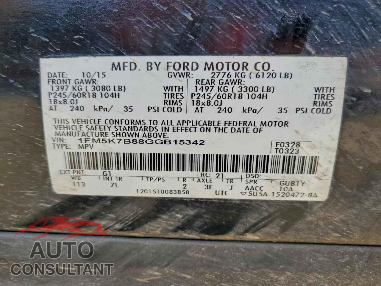 FORD EXPLORER 2016 - 1FM5K7B88GGB15342