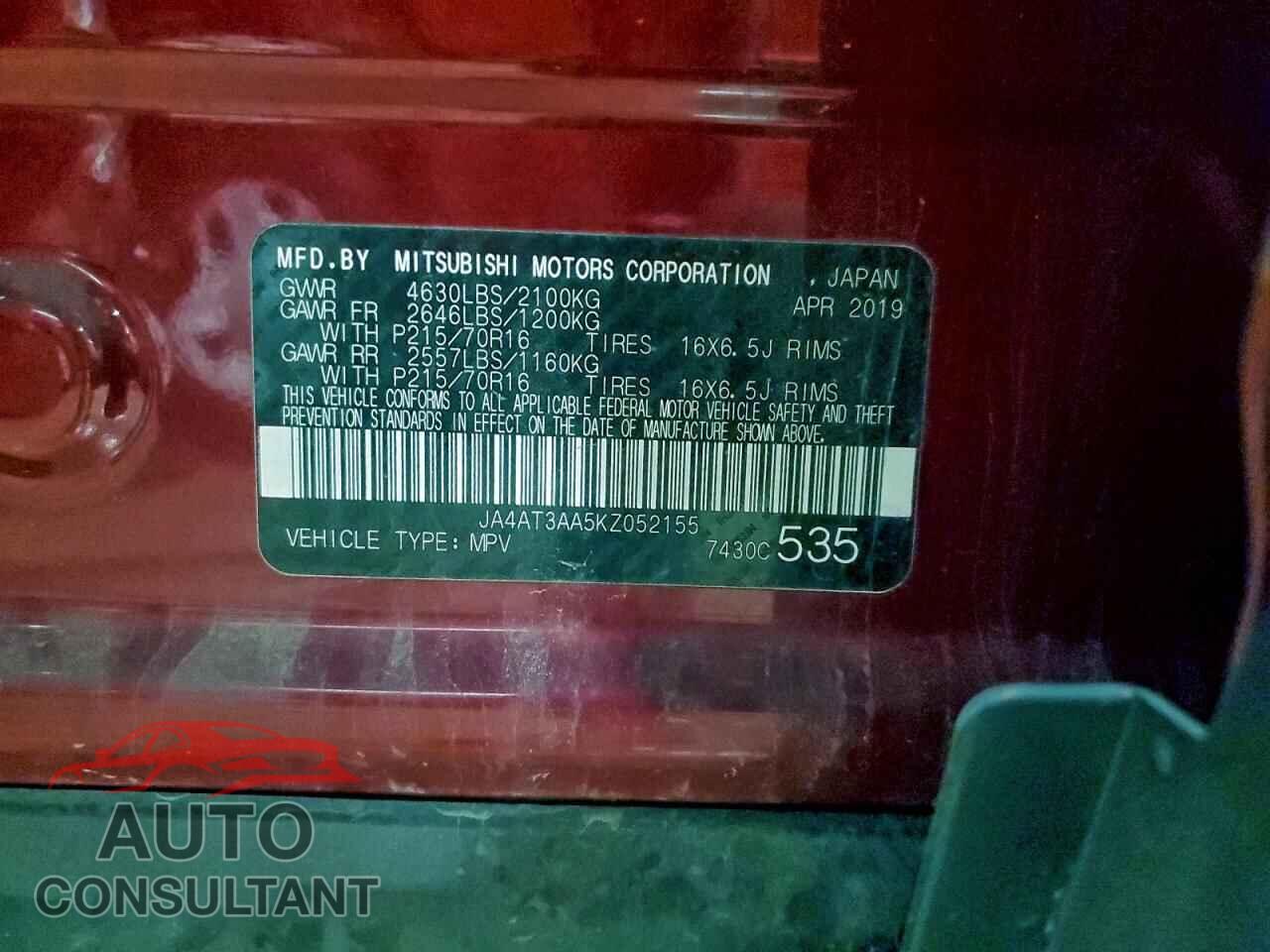 MITSUBISHI ECLIPSE 2019 - JA4AT3AA5KZ052155