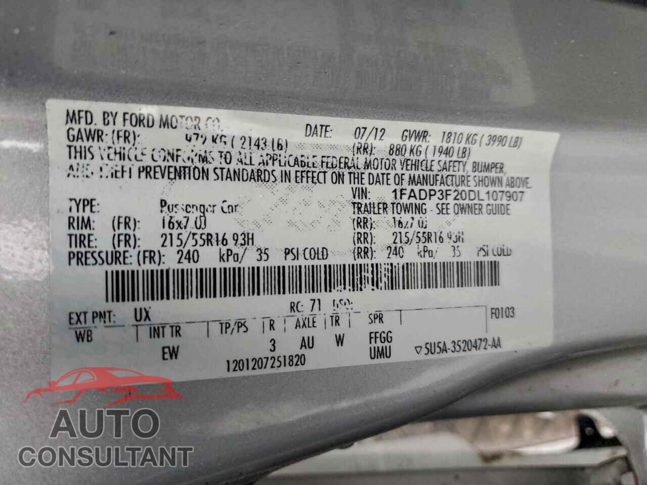 FORD FOCUS 2013 - 1FADP3F20DL107907