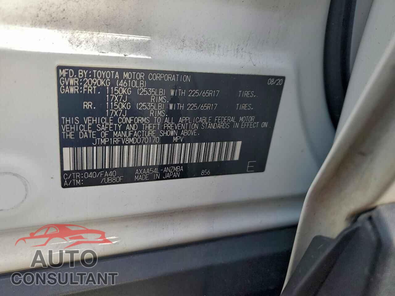 TOYOTA RAV4 2021 - JTMP1RFV8MD070170