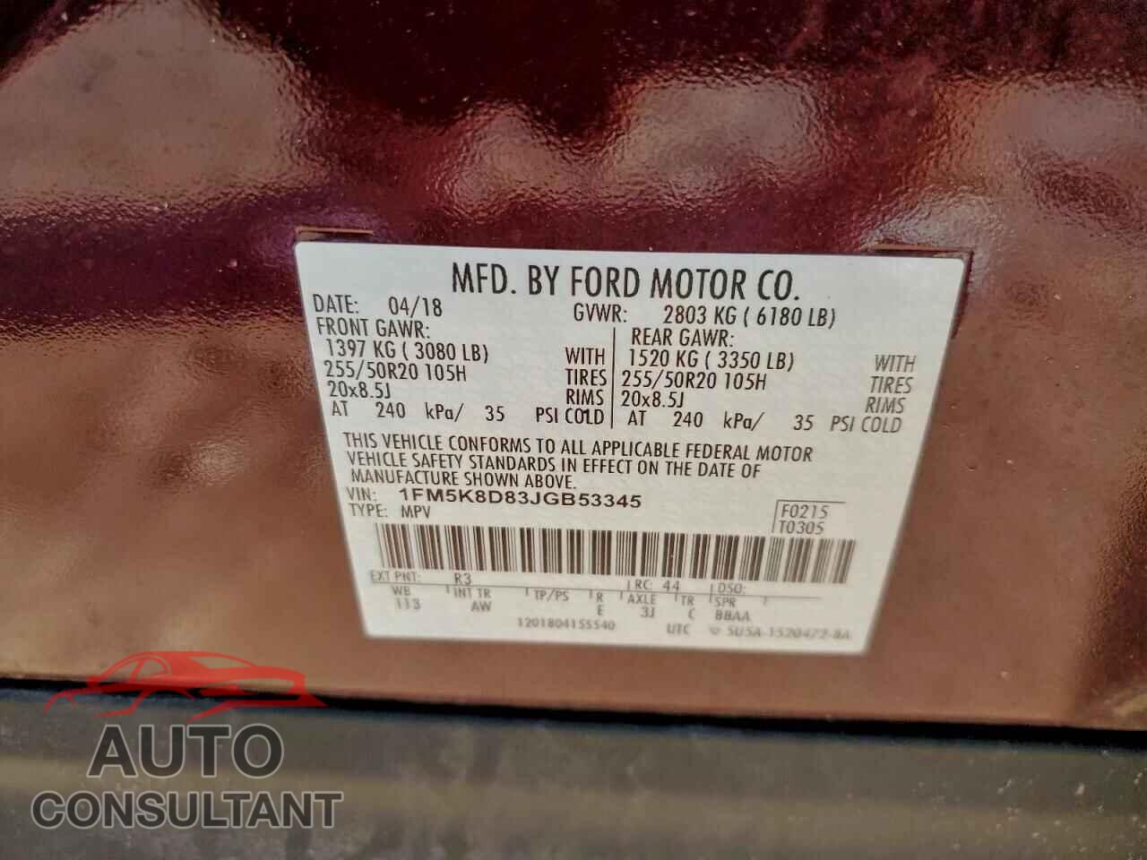 FORD EXPLORER 2018 - 1FM5K8D83JGB53345
