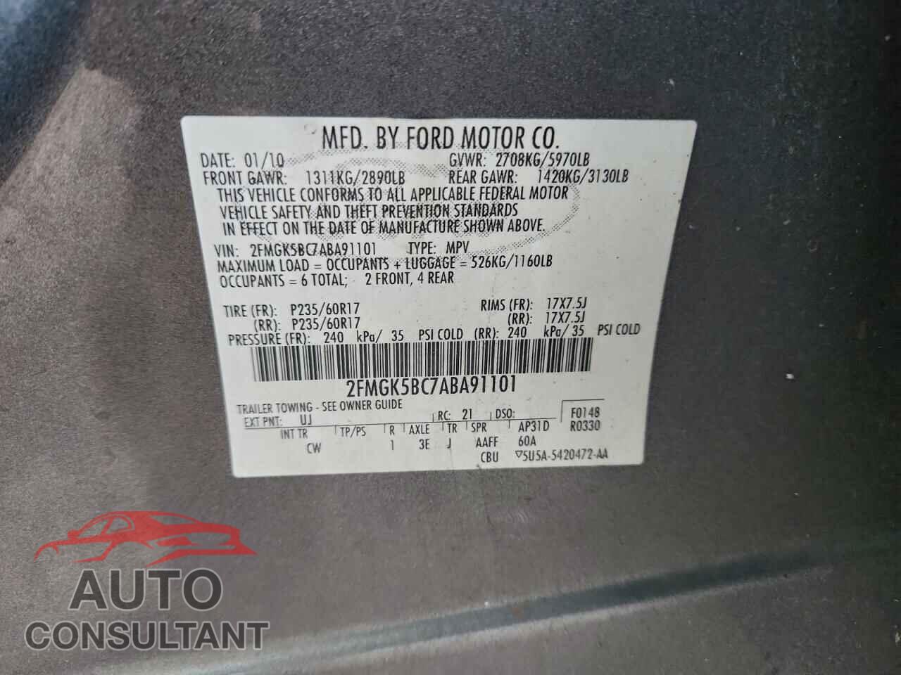 FORD FLEX 2010 - 2FMGK5BC7ABA91101