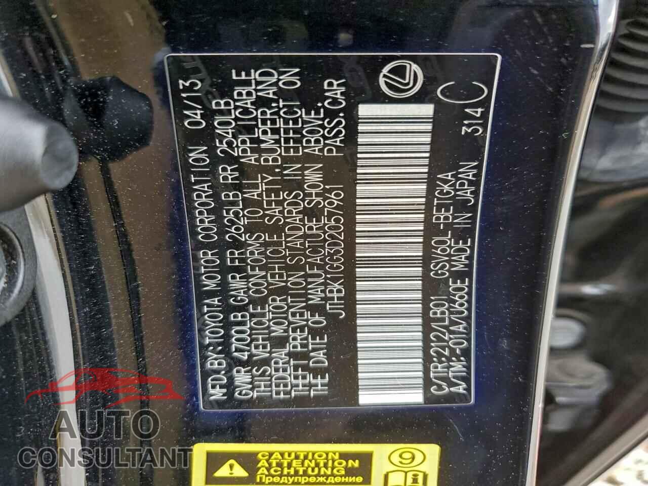 LEXUS ES350 2013 - JTHBK1GG3D2057961