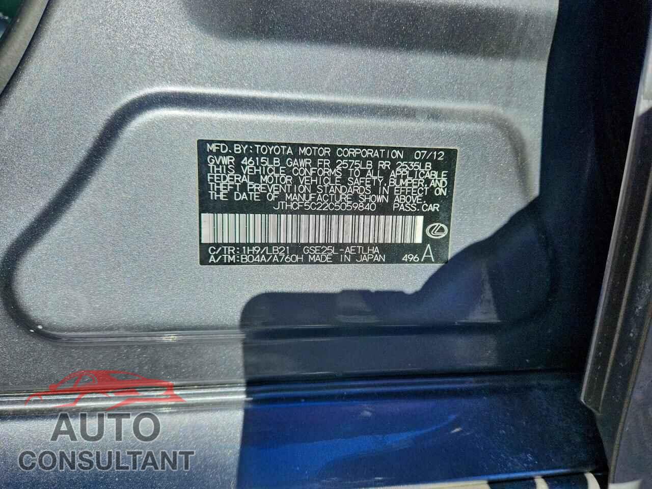 LEXUS IS 2012 - JTHCF5C22C5059840