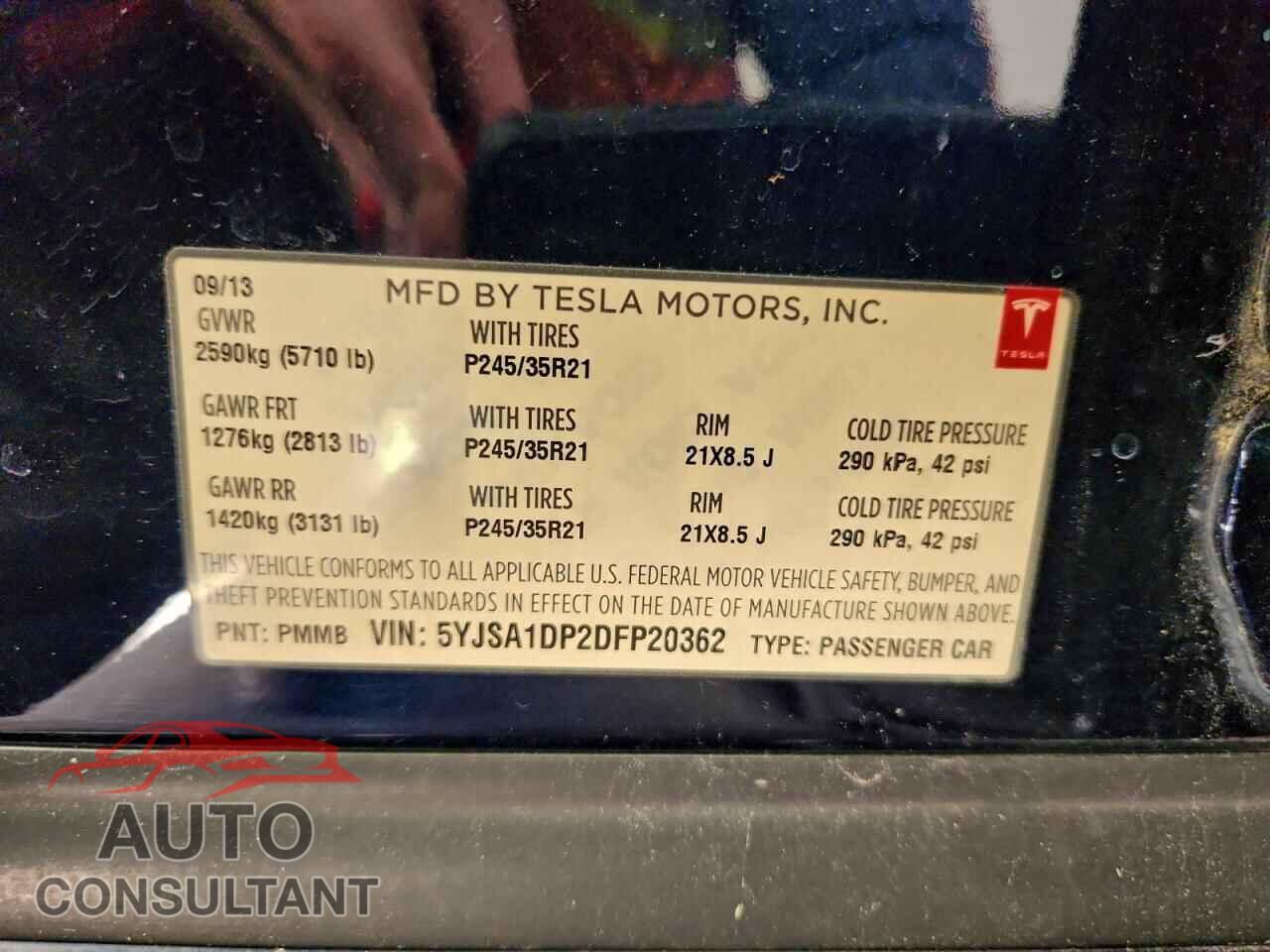 TESLA MODEL S 2013 - 5YJSA1DP2DFP20362