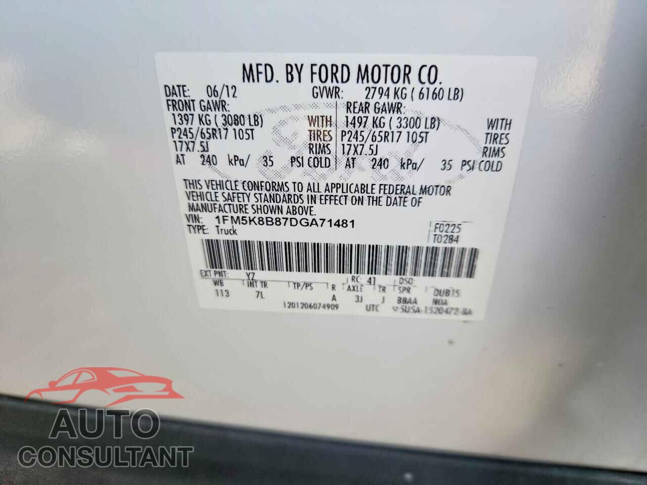 FORD EXPLORER 2013 - 1FM5K8B87DGA71481