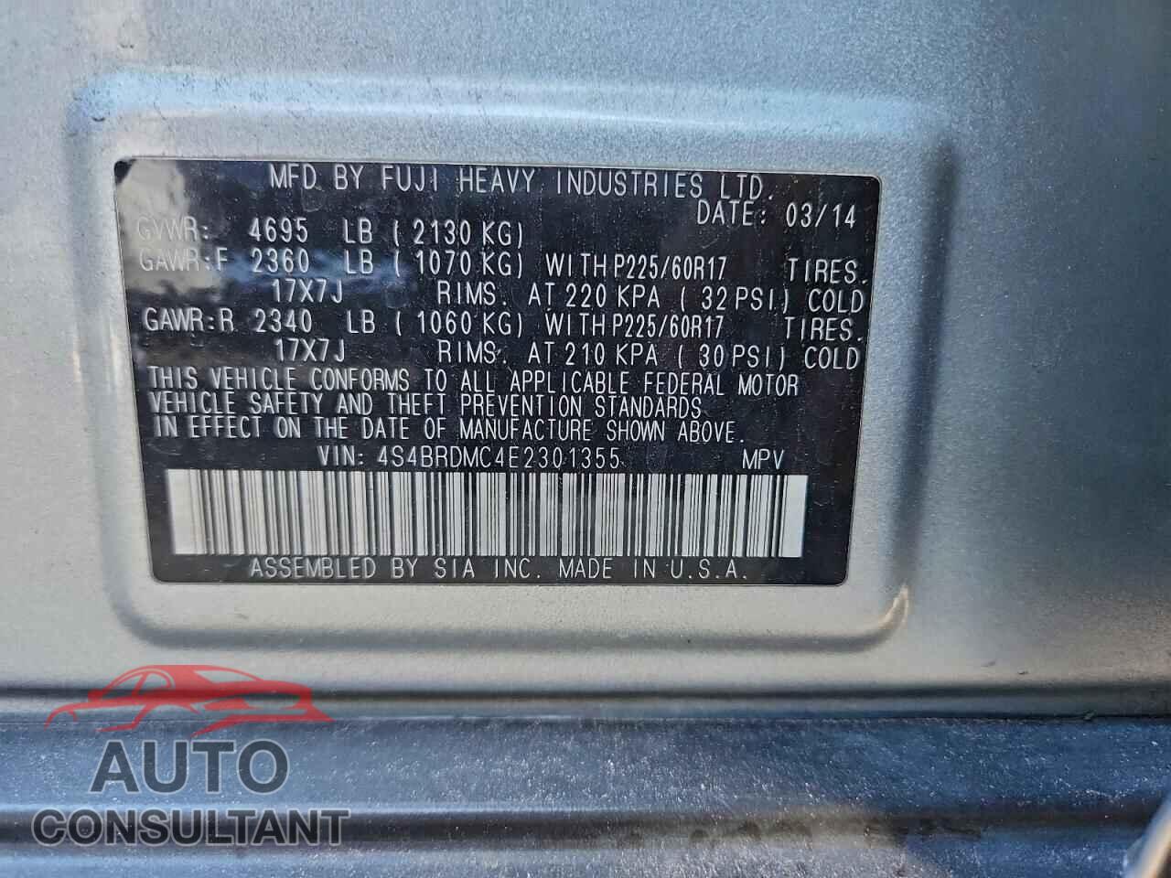 SUBARU OUTBACK 2014 - 4S4BRDMC4E2301355