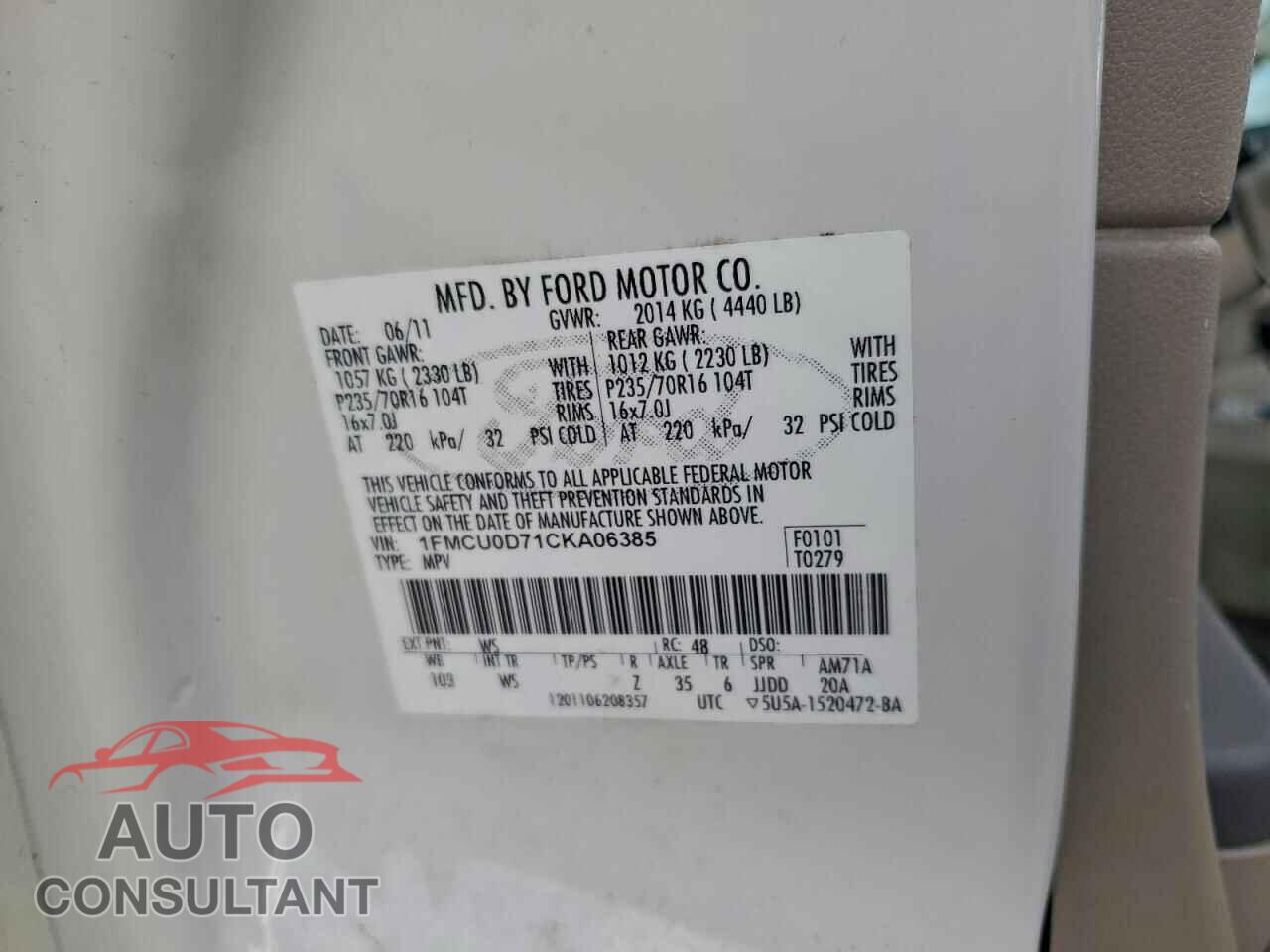 FORD ESCAPE 2012 - 1FMCU0D71CKA06385