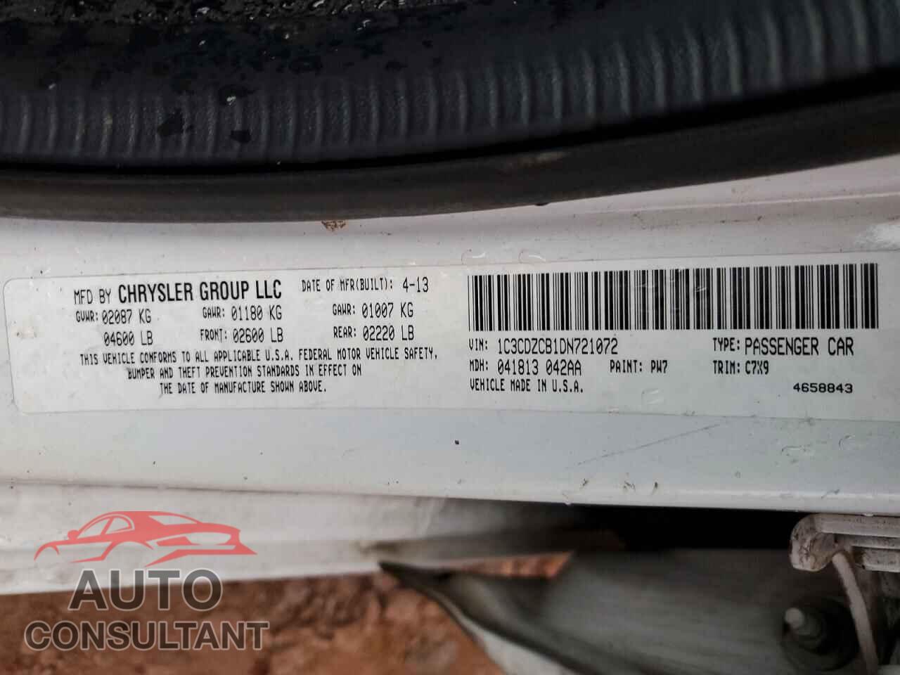 DODGE AVENGER 2013 - 1C3CDZCB1DN721072