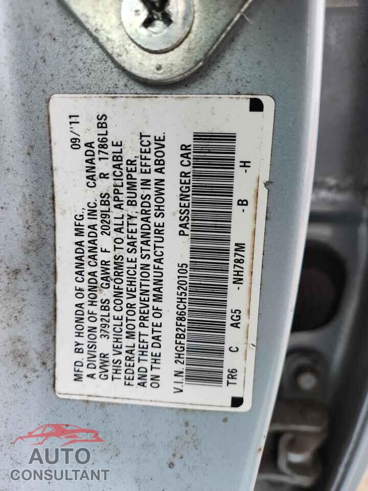 HONDA CIVIC 2012 - 2HGFB2F86CH520105