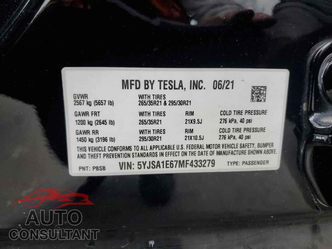TESLA MODEL S 2021 - 5YJSA1E67MF433279