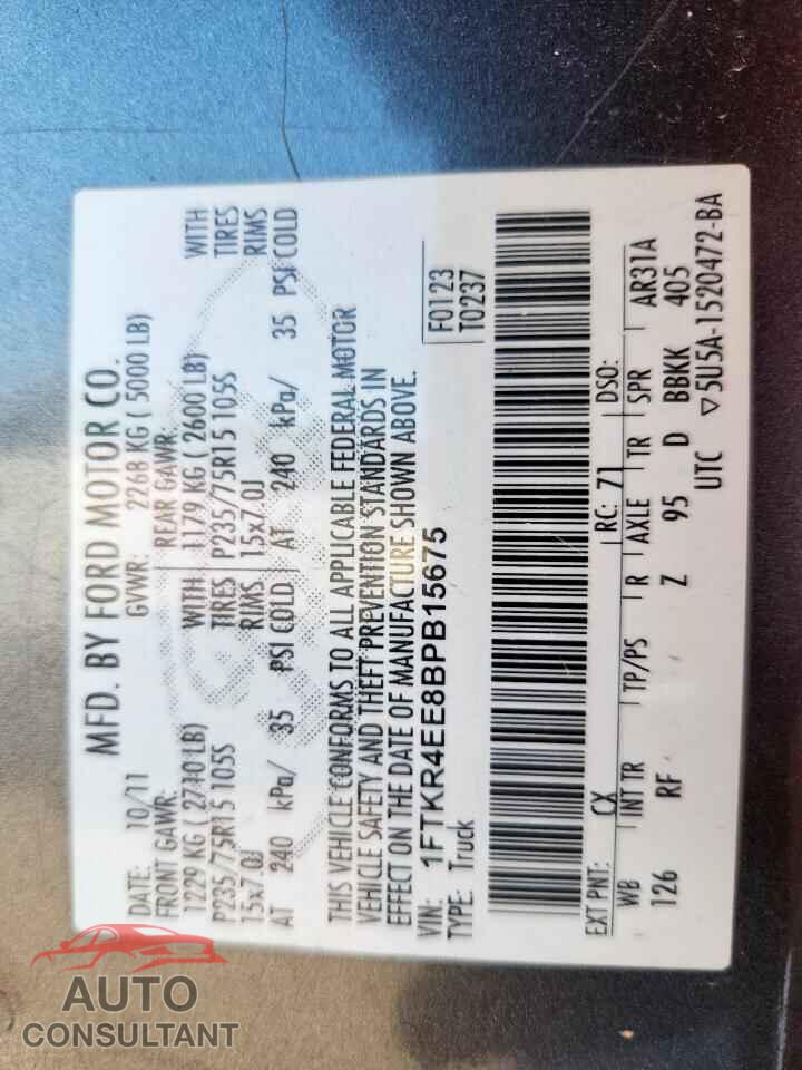 FORD RANGER 2011 - 1FTKR4EE8BPB15675
