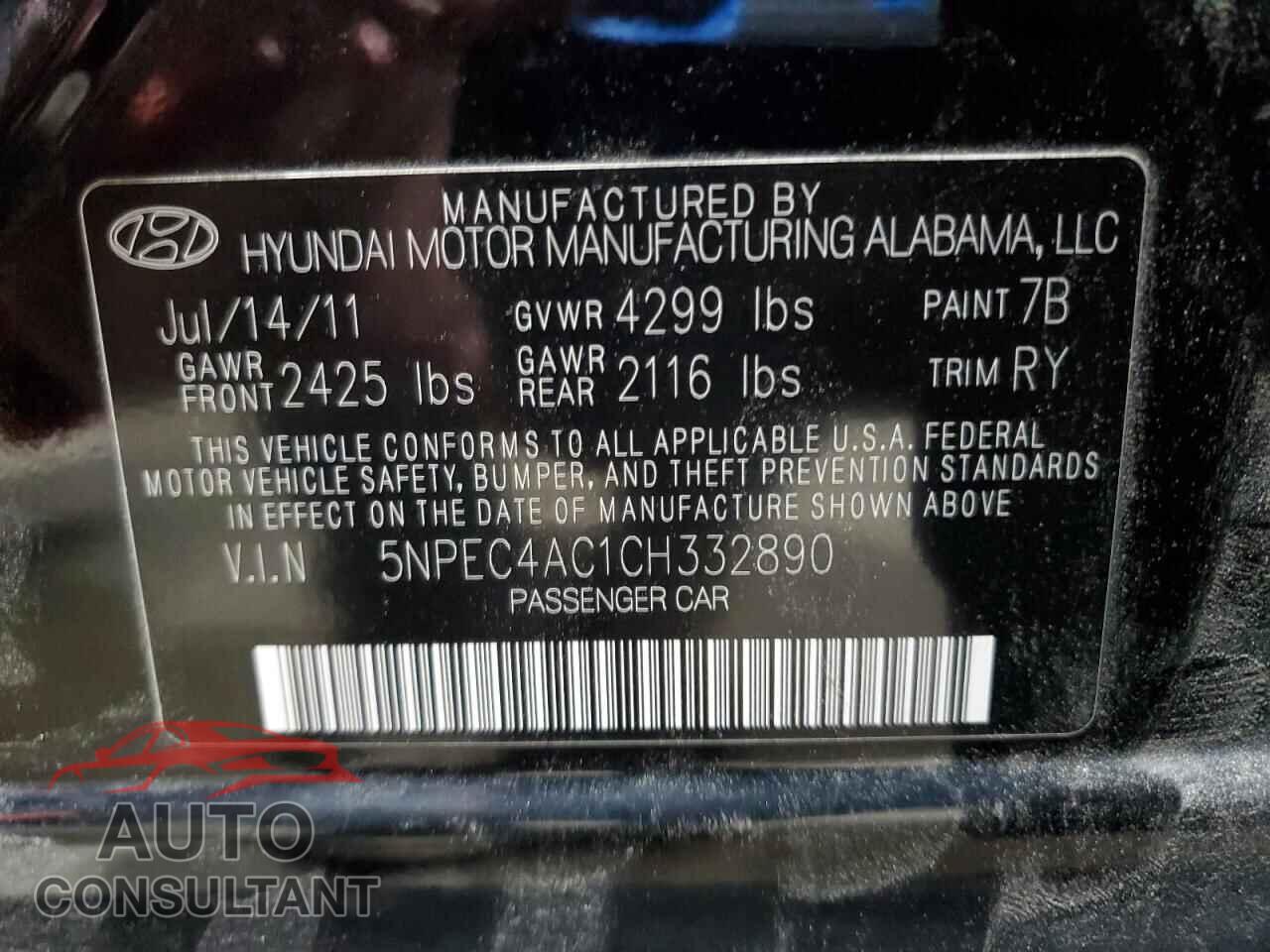 HYUNDAI SONATA 2012 - 5NPEC4AC1CH332890