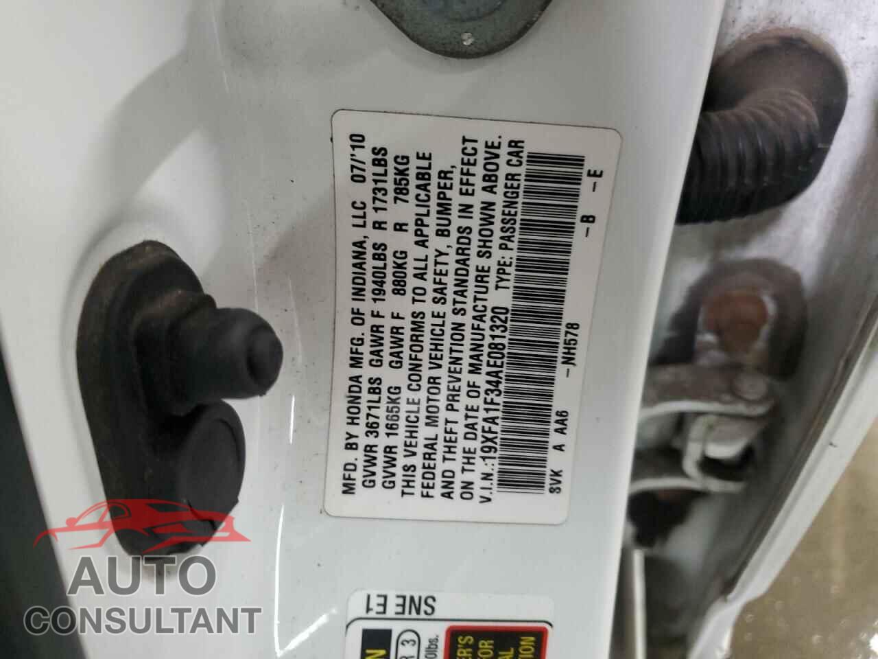 HONDA CIVIC 2010 - 19XFA1F34AE081320